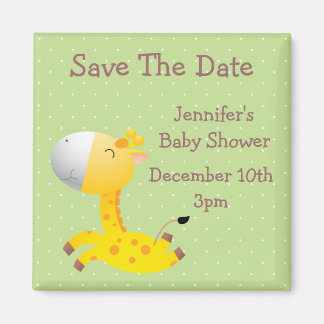 Imán Cute Giraffe Green Salve La Fecha Baby Shower