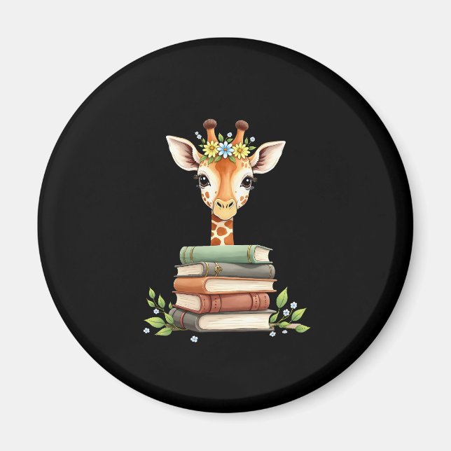 Imán Cute Giraffe With Book Floral Bookworm Librarian B (Frente)
