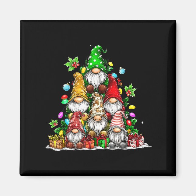 Imán Cute Gnomes Christmas Tree Lights Gnomies Gnome Xm (Frente)