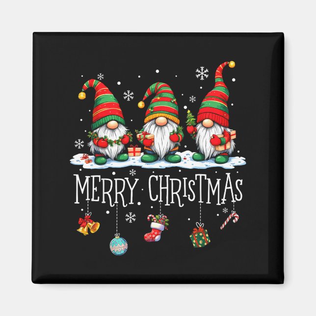 Imán Cute Gnomes Merry Christmas Light Family Gnome Xma (Frente)