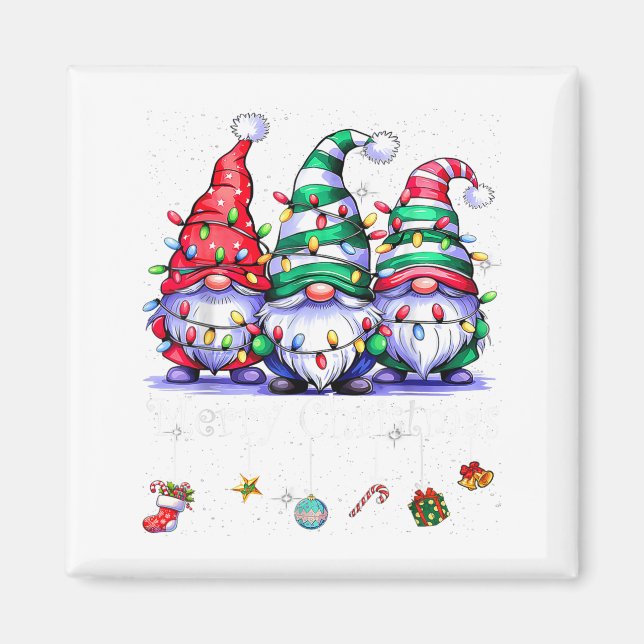 Imán Cute Gnomes Merry Christmas Light Family Gnome Xma (Frente)