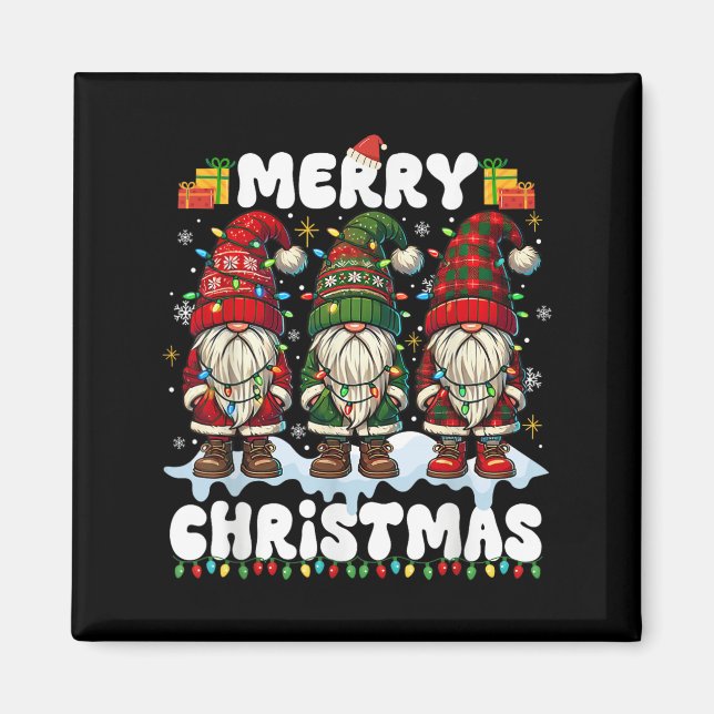 Imán Cute Gnomes Merry Christmas Light Mating Family (Frente)