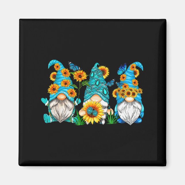 Imán Cute Gnomes With Sunflower Butterfly Gardeners Sum (Frente)