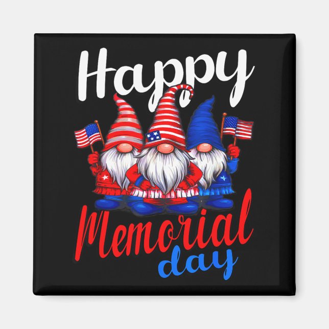 Imán Cute Gnomes With Usa Flag Happy Memorial Day  (Frente)