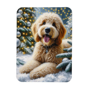 Imán Cute Goldendoodle Dog Winter Wonderland
