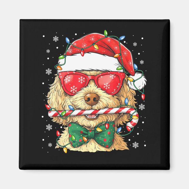 Imán Cute Goldendoodle Santa Hat Xmas Lights Goldendood (Frente)