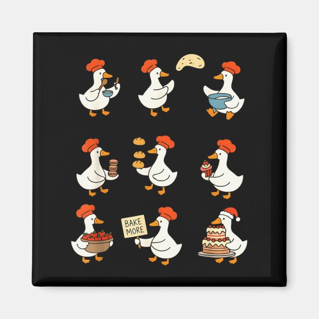 Imán Cute Goose Baking Funny Baker Goose Chef Pastry Ba (Frente)