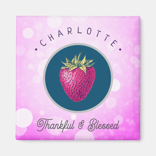 Imán Cute Gracias y bendita fresa agrega tu nombre (Frente)