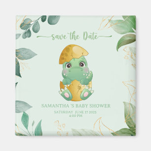 Imán Cute Green Dinosaur Boys Baby Shower