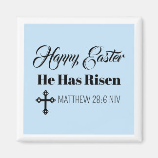 Imán Cute Happy Easter He Has Risen Bible Verse Blue
