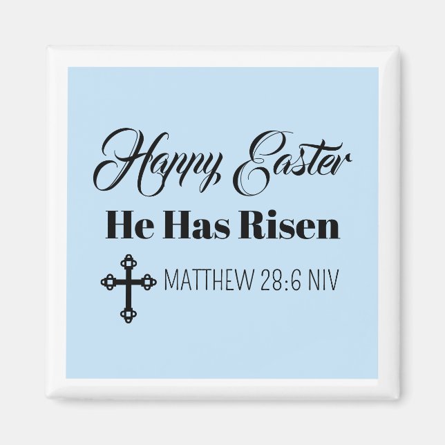 Imán Cute Happy Easter He Has Risen Bible Verse Blue (Frente)