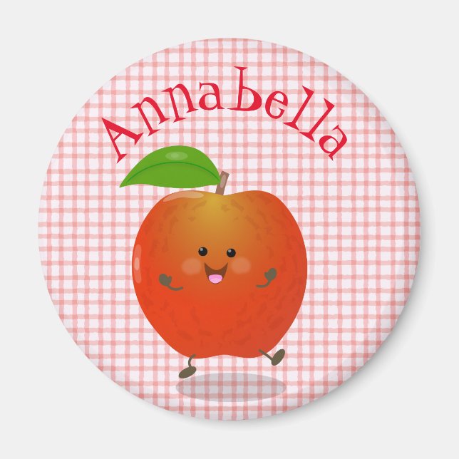 Imán Cute happy kawaii apple cartoon illustration (Frente)