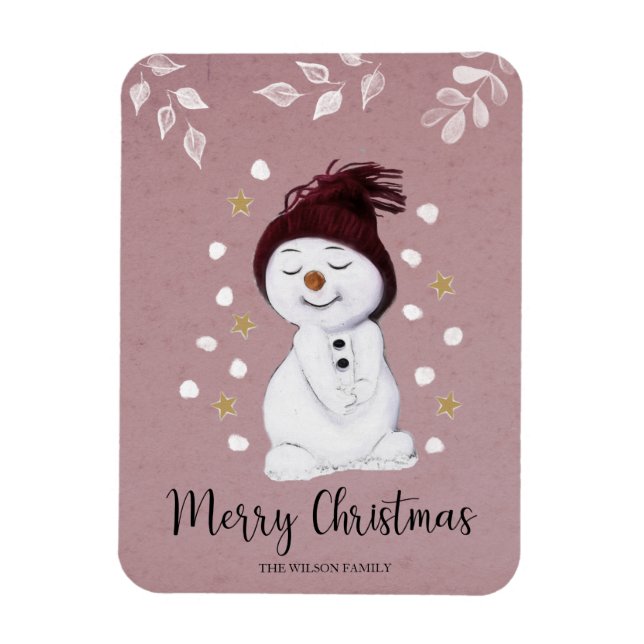 Imán Cute Happy Snowman Pink Christmas Holiday (Vertical)