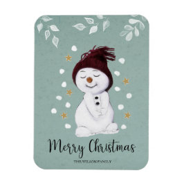 Imán Cute Happy Snowman Winter Blue Christmas