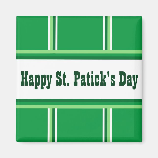 Imán Cute Happy St. Patrick's Day Striped Green (Frente)