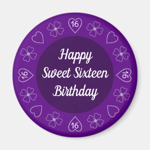 Imán Cute Happy Sweet 16 Cumpleaños Purple Festive