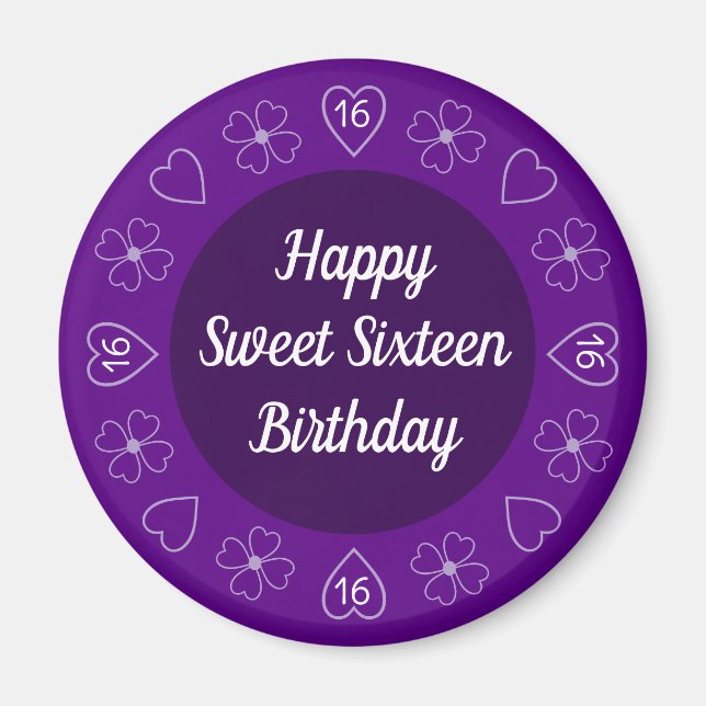 Imán Cute Happy Sweet 16 Cumpleaños Purple Festive (Frente)