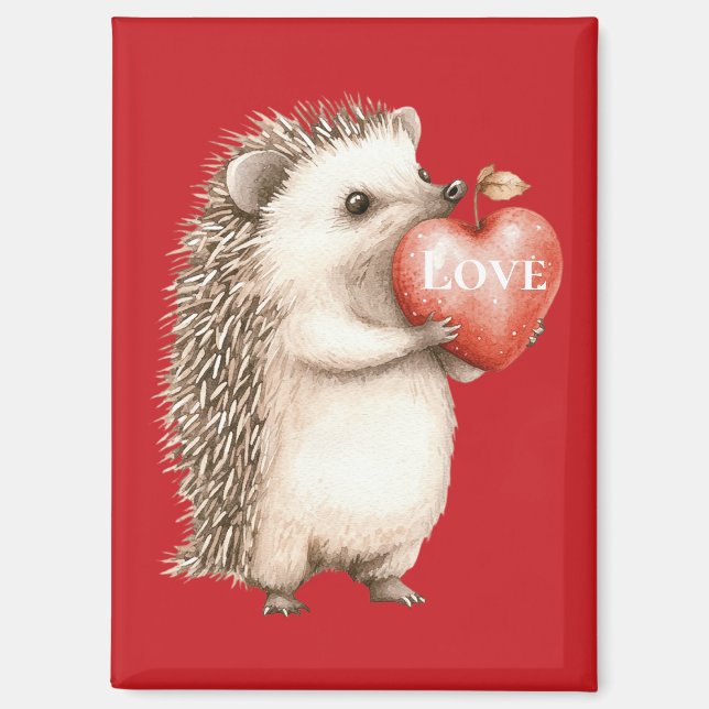 Imán Cute Hedgehog Red Heart Love (Anverso)