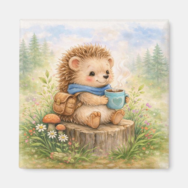 Imán Cute Hedgehog With Mug Fridge (Frente)