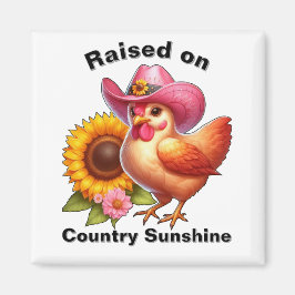 Imán Cute Hen en Gorra rosa con girasol brillante