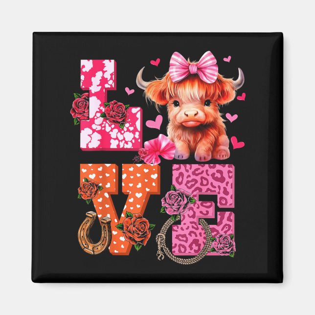 Imán Cute Highland Cow And Nk Heart Valentines Day Love (Frente)