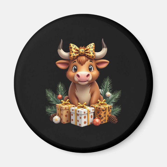 Imán Cute Highland Cow Christmas Santa Highland Cow Lov (Frente)