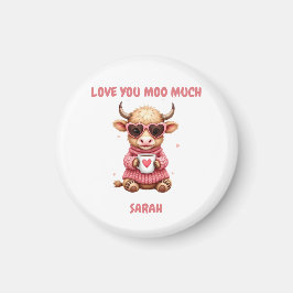 Imán Cute Highland Cow Valentine Heart Glasses Coffee m