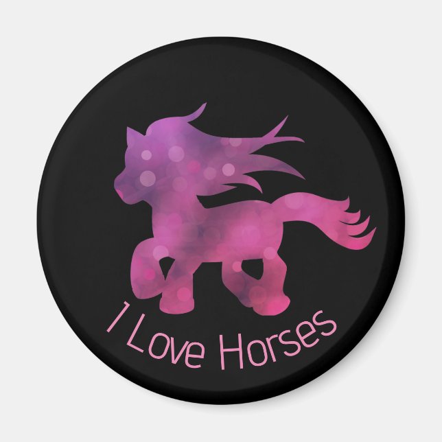 Imán Cute I Love Horses Cute Glam Pink Horse (Frente)