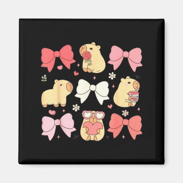 Imán Cute Kawaii Animals And Nk Coquette Bows Aesthetic (Frente)