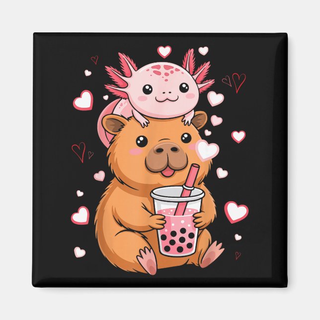 Imán Cute Kawaii Axolotl Capybara Bubble Tea Boys Girls (Frente)