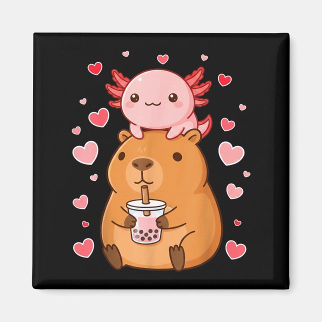 Imán Cute Kawaii Axolotl Capybara Bubble Tea Boys Girls (Frente)