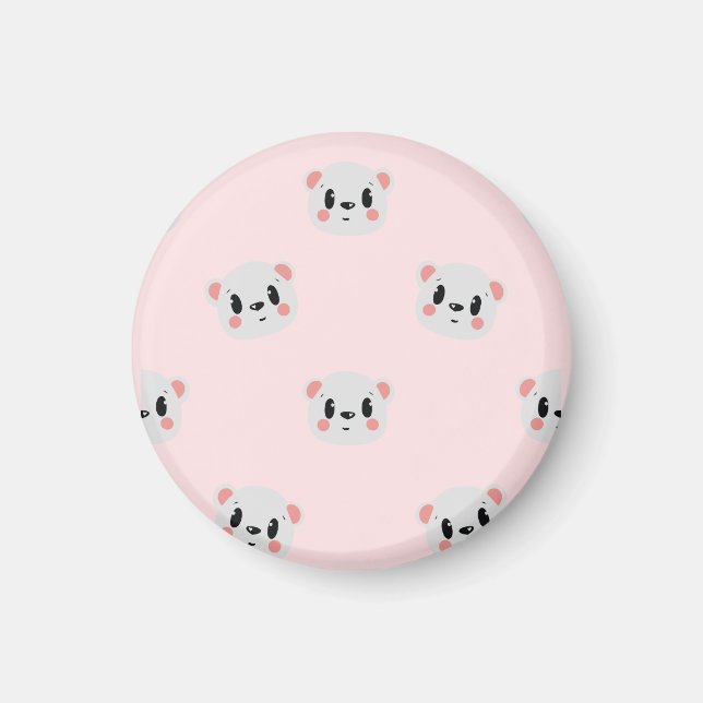 Imán Cute Kawaii Bear Face Pattern on Pastel Pink (Frente)