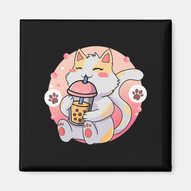 Imán Cute Kawaii Cat Boba Tea Anime Kitten Regalo Niños (Frente)