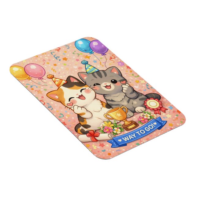 Imán Cute Kawaii Cat Congratulations Card Party Kitten (Lado Derecho)
