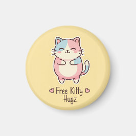 Imán Cute Kawaii Cat "Free Pup Hugz" Quirky Pastel Magn