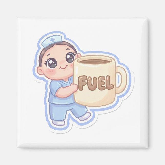 Imán Cute Kawaii Chibi Nurse Giant Coffee Fuel Magnet (Frente)