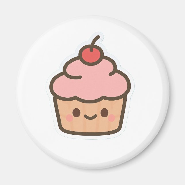 Imán Cute Kawaii Cupcake Magnet – Happy Dessert Illustr (Frente)