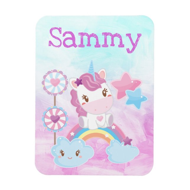 Imán Cute Kawaii Dreamy Unicorn Nube Arcoiris (Vertical)