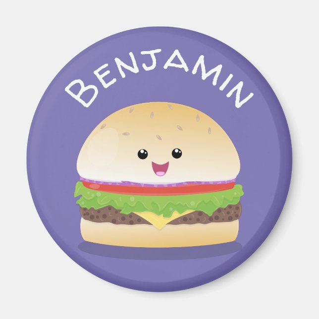 Imán Cute kawaii feliz ilustracion personalizado hambur (Frente)