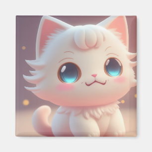 Imán Cute Kawaii Fluffy Gato Blanco