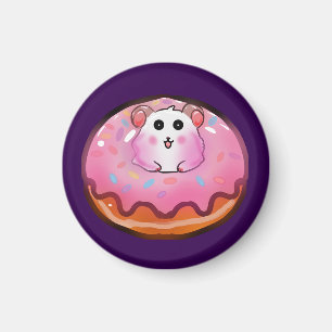 Imán Cute Kawaii Hámster en Donut Rosa Glaseado Arte