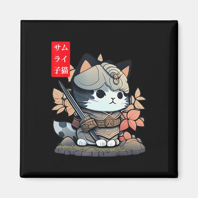 Imán Cute Kawaii Samurai Warrior Kawaii Cat Japanese An (Frente)