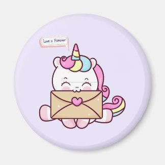 Imán Cute Kawaii Unicorn Love Illustration