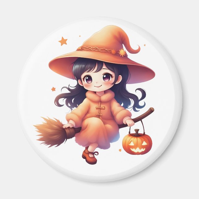 Imán Cute Kawaii Witch Halloween Magnet - Bruja con Pu (Frente)