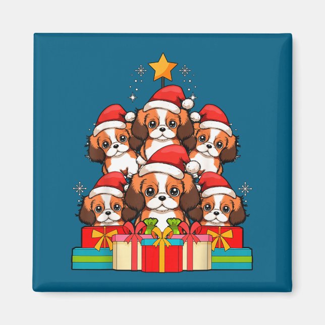 Imán Cute King Charles Cavalier Le Perro Navidad Árbol  (Frente)