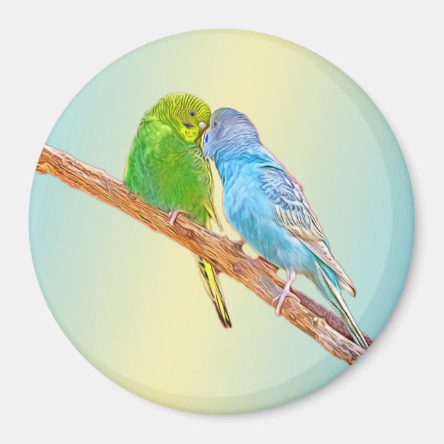 Imán Cute kissing budgies -acrylic on pastel background (Frente)