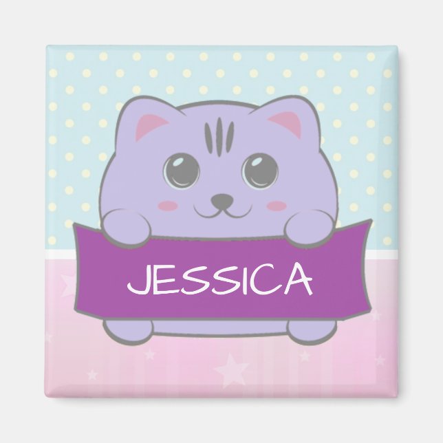 Imán Cute Kitten Personalised Polka Dot (Frente)