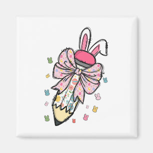 Imán Cute Lápiz Coquette Bow Bunny Easter Day Teacher