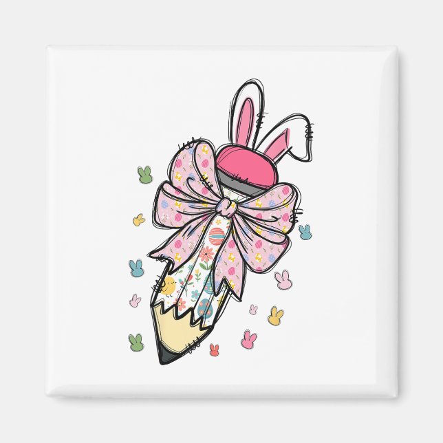 Imán Cute Lápiz Coquette Bow Bunny Easter Day Teacher (Frente)
