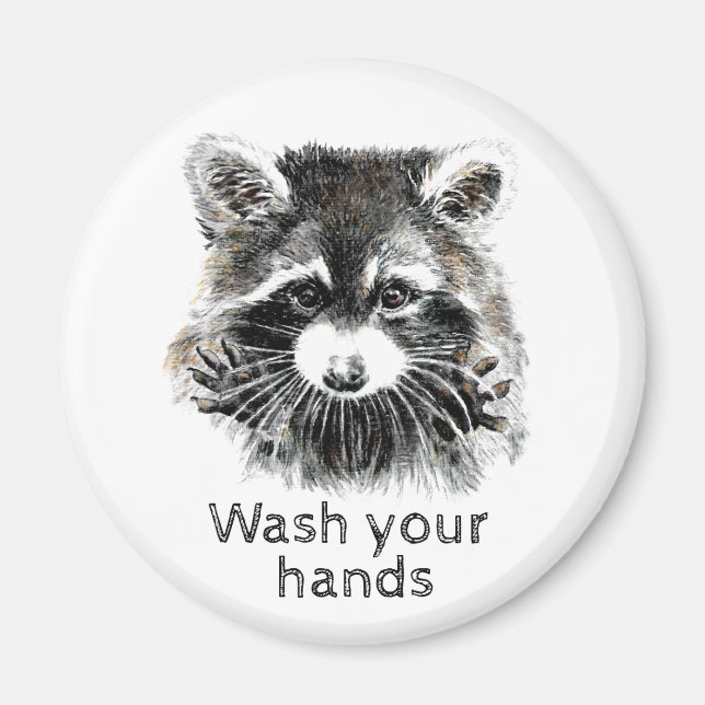 Imán Cute Lavabo Lávese las manos Raccoon Animal Art (Frente)
